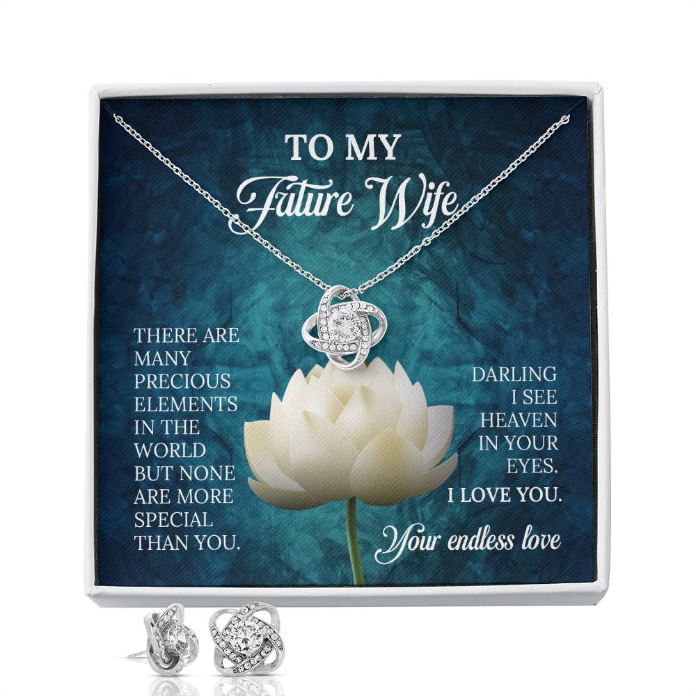 To My Future Wife Love Knot Necklace & Earring Set, Rehearsal Dinner Gift, Sentimental Gift For Bride From Groom, Birthday Gifts For Fiancée