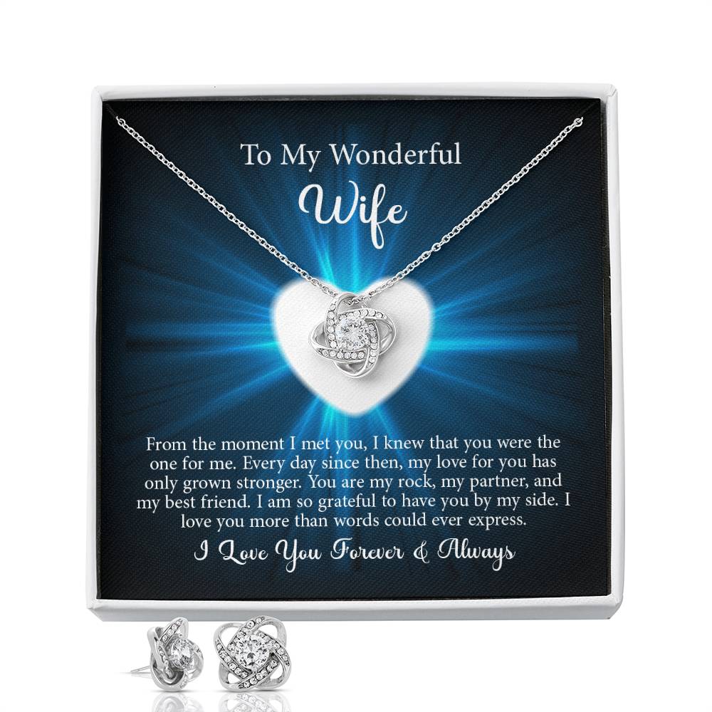 To My Wonderful Wife Love knot Necklace & Earring Set, Anniversary gift for Wife, Wife Birthday Gift, Necklace for Wife