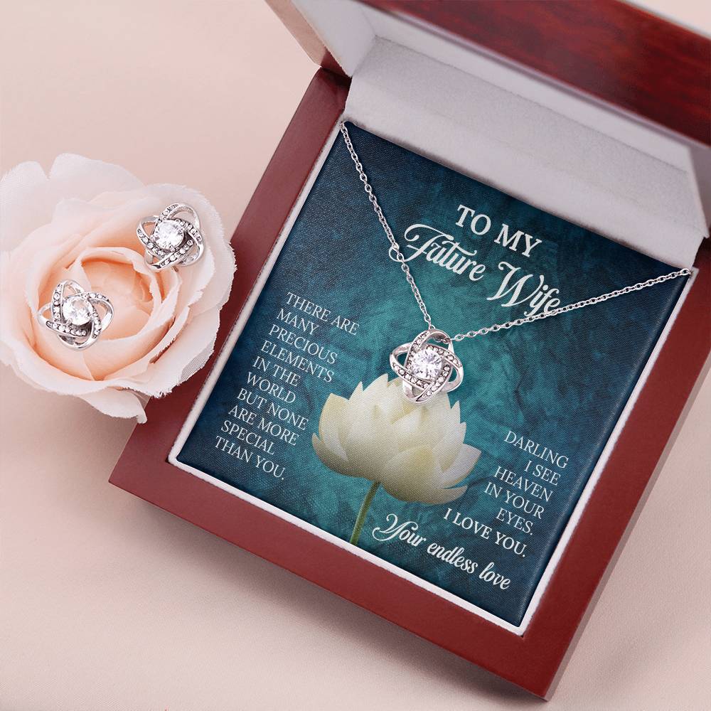 To My Future Wife Love Knot Necklace & Earring Set, Rehearsal Dinner Gift, Sentimental Gift For Bride From Groom, Birthday Gifts For Fiancée