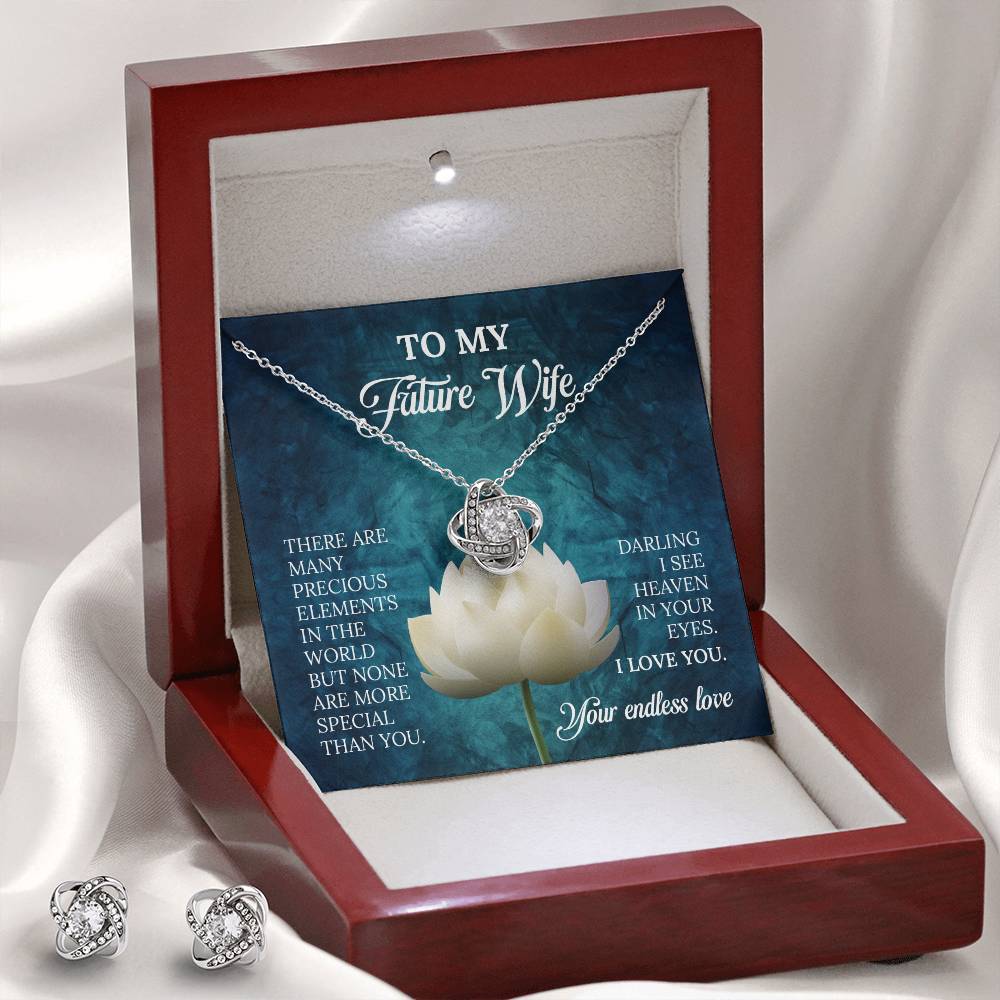 To My Future Wife Love Knot Necklace & Earring Set, Rehearsal Dinner Gift, Sentimental Gift For Bride From Groom, Birthday Gifts For Fiancée