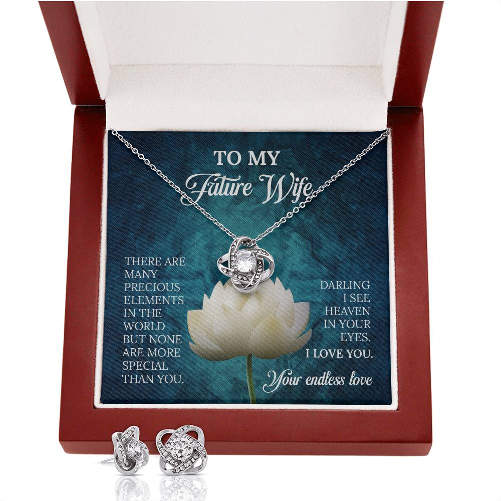 To My Future Wife Love Knot Necklace & Earring Set, Rehearsal Dinner Gift, Sentimental Gift For Bride From Groom, Birthday Gifts For Fiancée