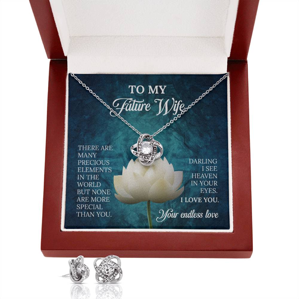 To My Future Wife Love Knot Necklace & Earring Set, Rehearsal Dinner Gift, Sentimental Gift For Bride From Groom, Birthday Gifts For Fiancée