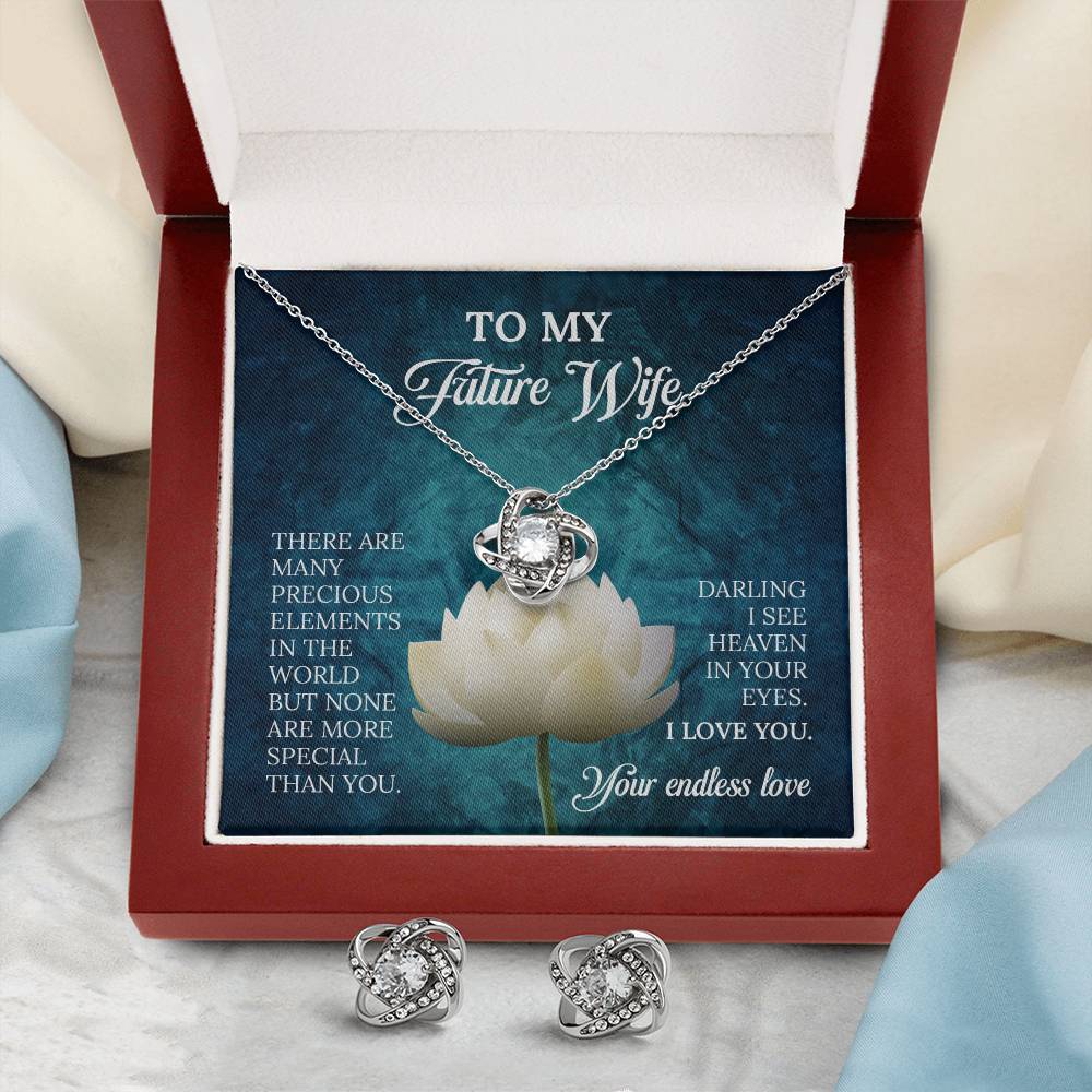 To My Future Wife Love Knot Necklace & Earring Set, Rehearsal Dinner Gift, Sentimental Gift For Bride From Groom, Birthday Gifts For Fiancée