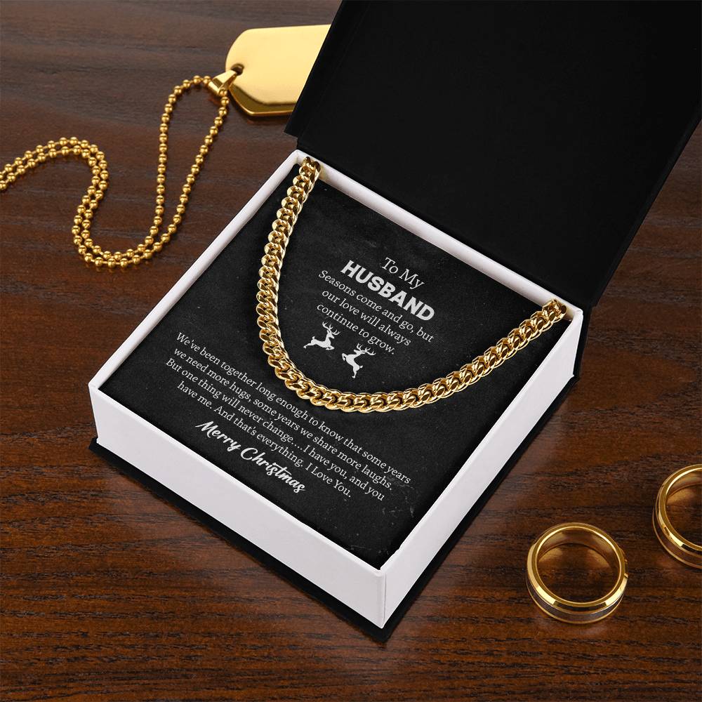 To My Husband Cuban Link Chain Gift From Wife, Message Card Necklace For Hubby Birthday Anniversary Christmas For Him