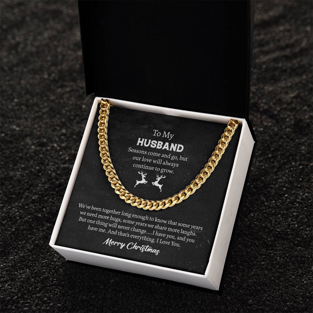 To My Husband Cuban Link Chain Gift From Wife, Message Card Necklace For Hubby Birthday Anniversary Christmas For Him