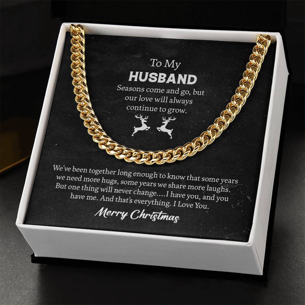 To My Husband Cuban Link Chain Gift From Wife, Message Card Necklace For Hubby Birthday Anniversary Christmas For Him