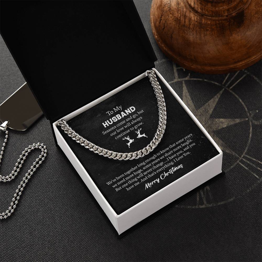 To My Husband Cuban Link Chain Gift From Wife, Message Card Necklace For Hubby Birthday Anniversary Christmas For Him