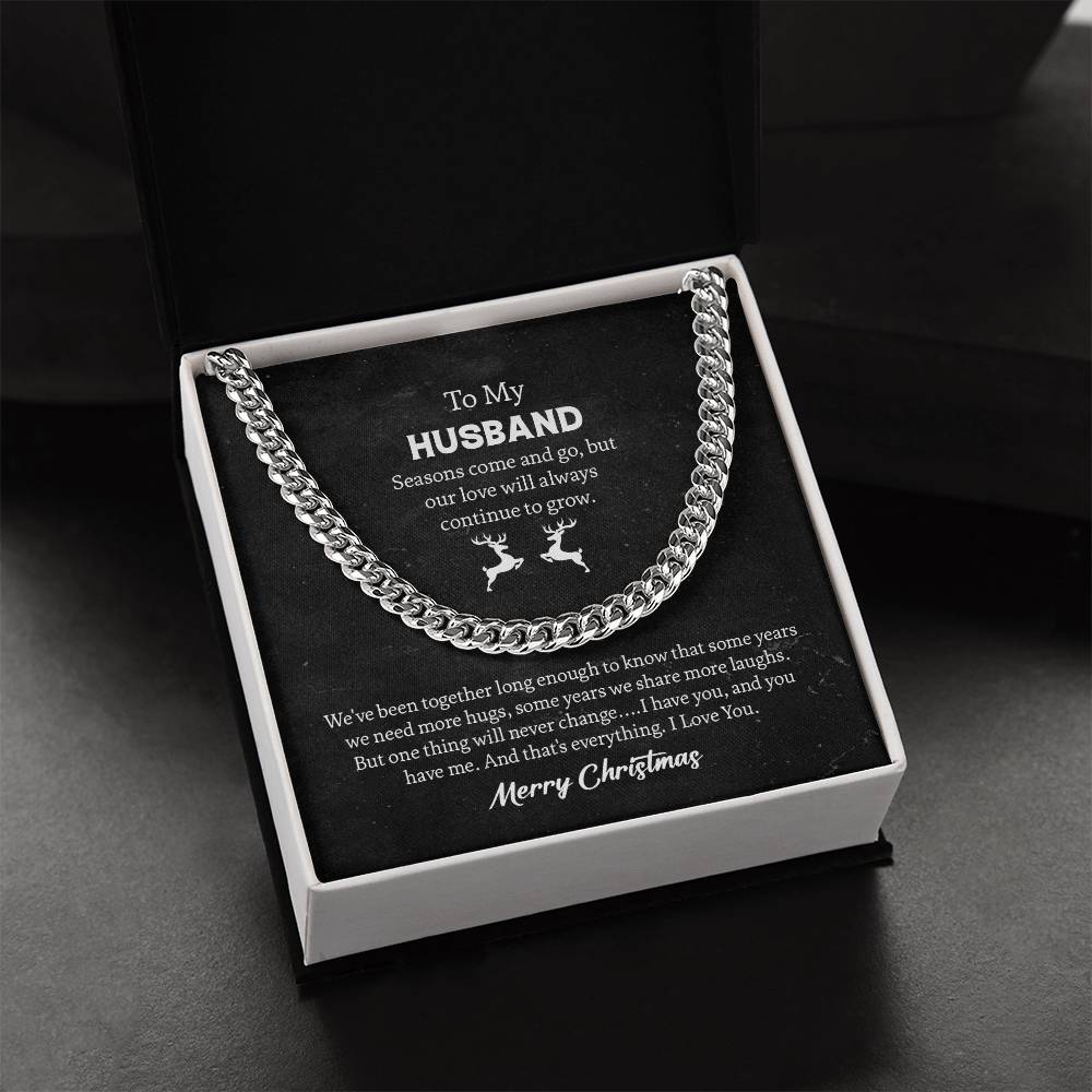 To My Husband Cuban Link Chain Gift From Wife, Message Card Necklace For Hubby Birthday Anniversary Christmas For Him