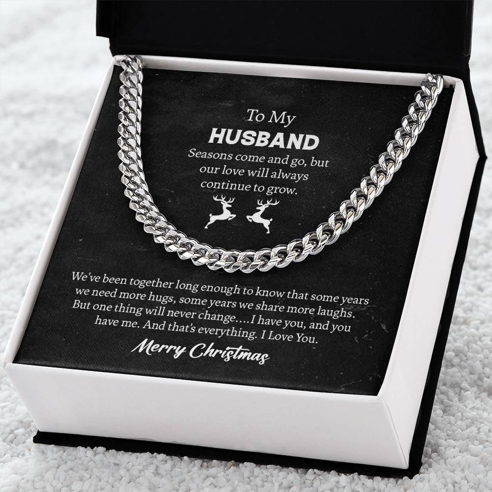 To My Husband Cuban Link Chain Gift From Wife, Message Card Necklace For Hubby Birthday Anniversary Christmas For Him