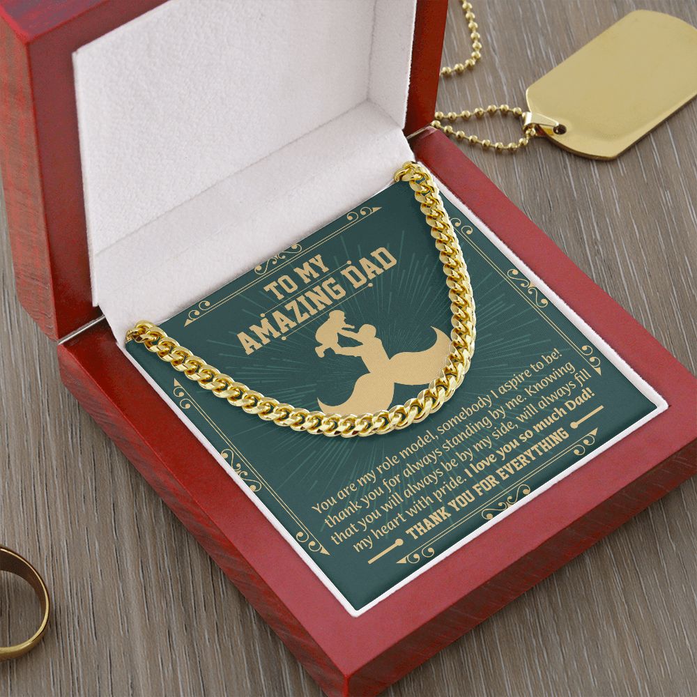 UNIDAZE To My Father Cuban Link Chain Necklace, Dad Necklace Gift, Dad Birthday Gift From Daughter Son, Father's Day Gifts, Sentimental Gift Dad ShineOn Fulfillment C30184T C30184TG lx-C30184 PB23-WOOD PT-4348 TNM-1 USER-188348