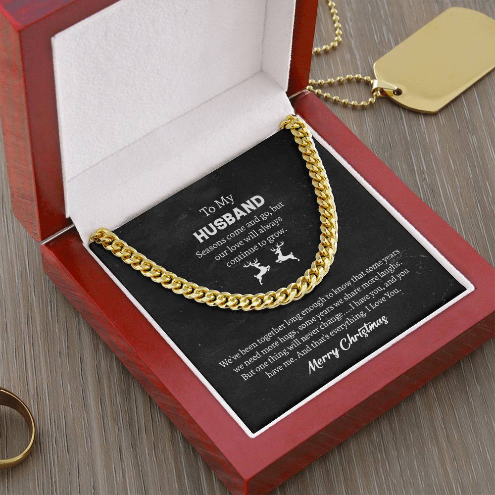 To My Husband Cuban Link Chain Gift From Wife, Message Card Necklace For Hubby Birthday Anniversary Christmas For Him