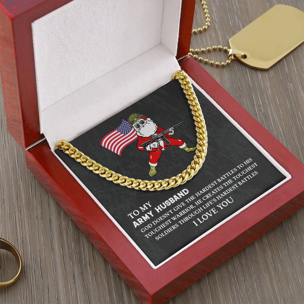 Cuban Link Chain Necklace Gift To My Army Husband, Christmas Gift For Husband From Wife, Husband Birthday Gift from Wife With Message Card