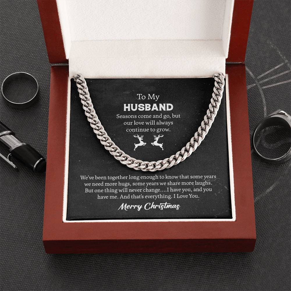 To My Husband Cuban Link Chain Gift From Wife, Message Card Necklace For Hubby Birthday Anniversary Christmas For Him