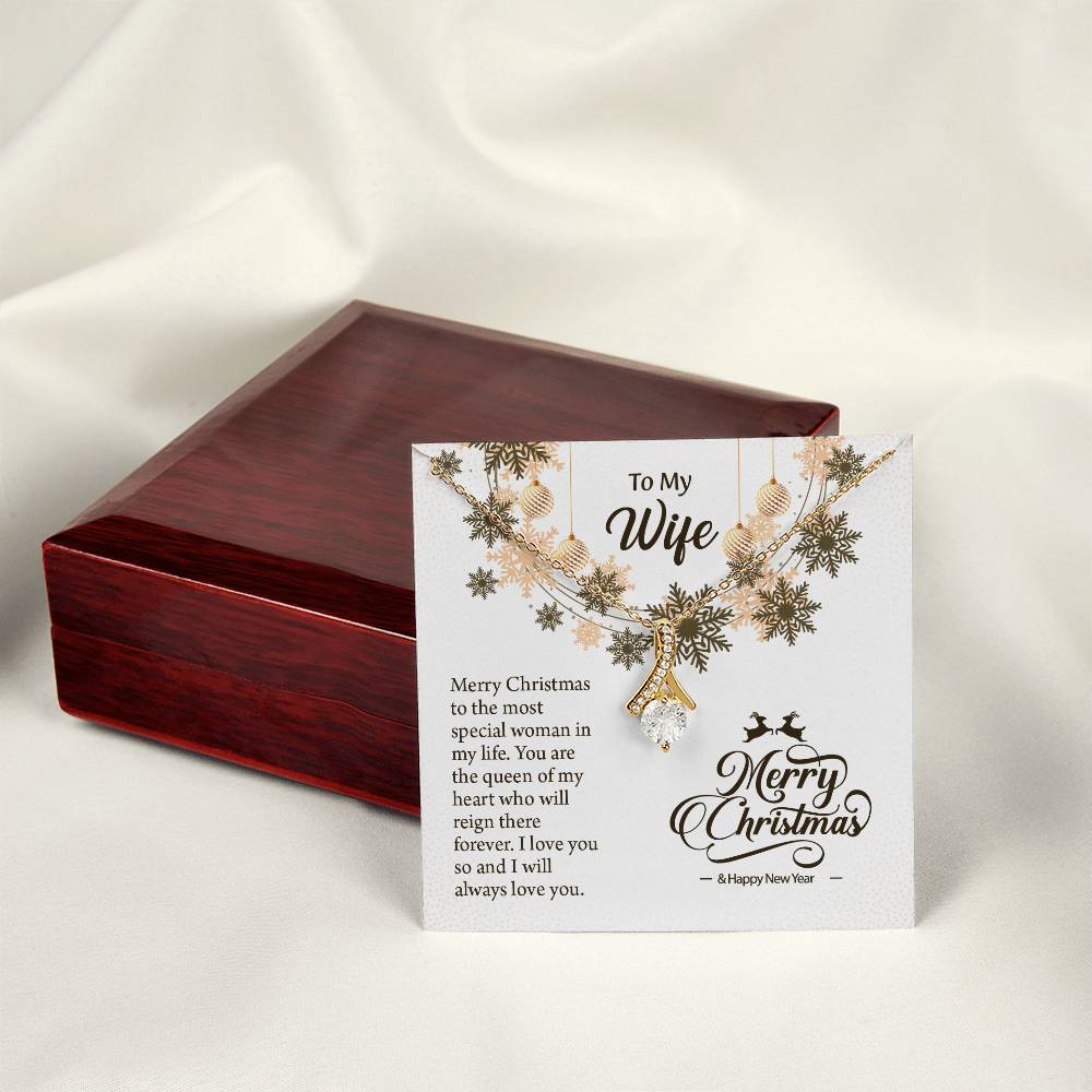 UNIDAZE Merry Christmas Gift From Him, Wife Necklace With Message Card, Thoughtful Xmas Gift For Wife ShineOn Fulfillment C30084TG C30084TY PB23-WOOD PT-4363 TNM-1 USER-188348