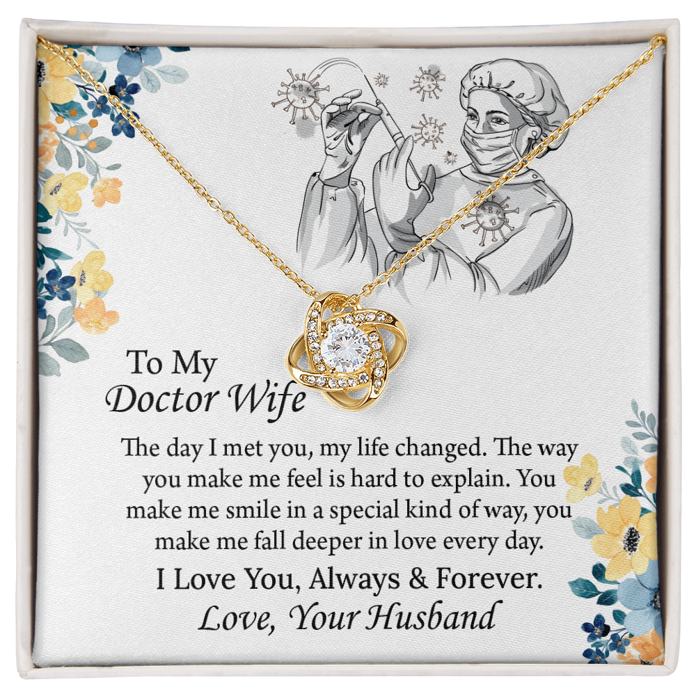 To My Doctor Wife Love Knot Necklace, Doctor Wife Gift from Husband, Nurse Wife Birthday Gift, Christmas Present for Wife