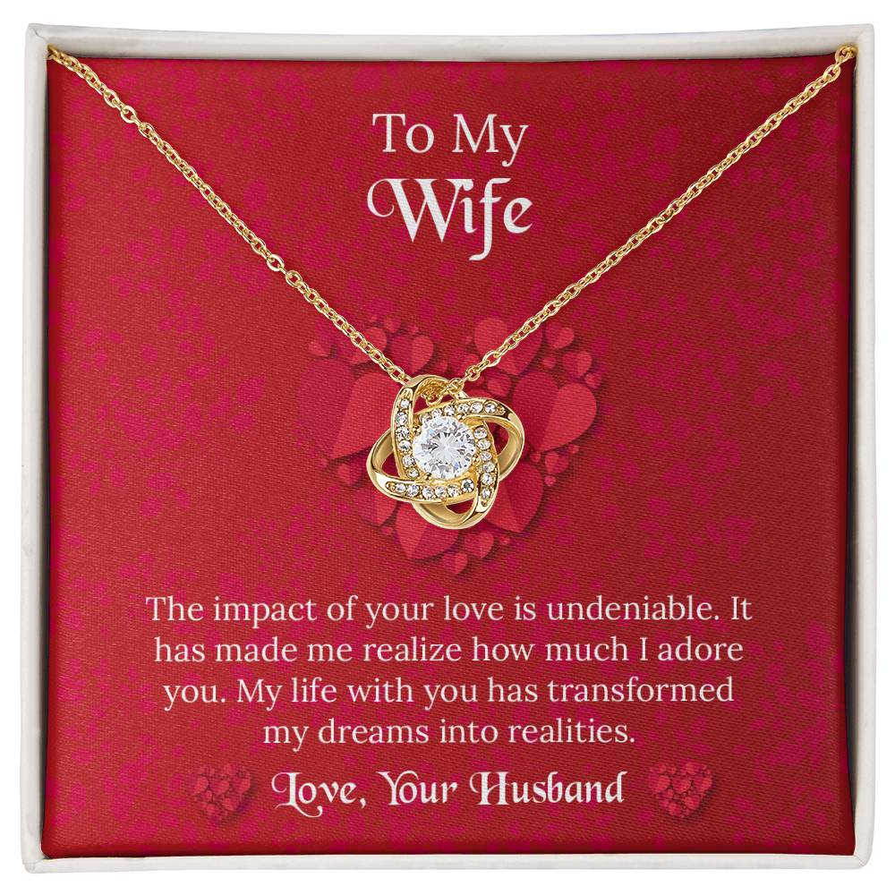 To My Wife Love Knot Necklace, Message Card Jewelry, Anniversary Gift for Wife, Wife Birthday Gift, Necklace for Wife