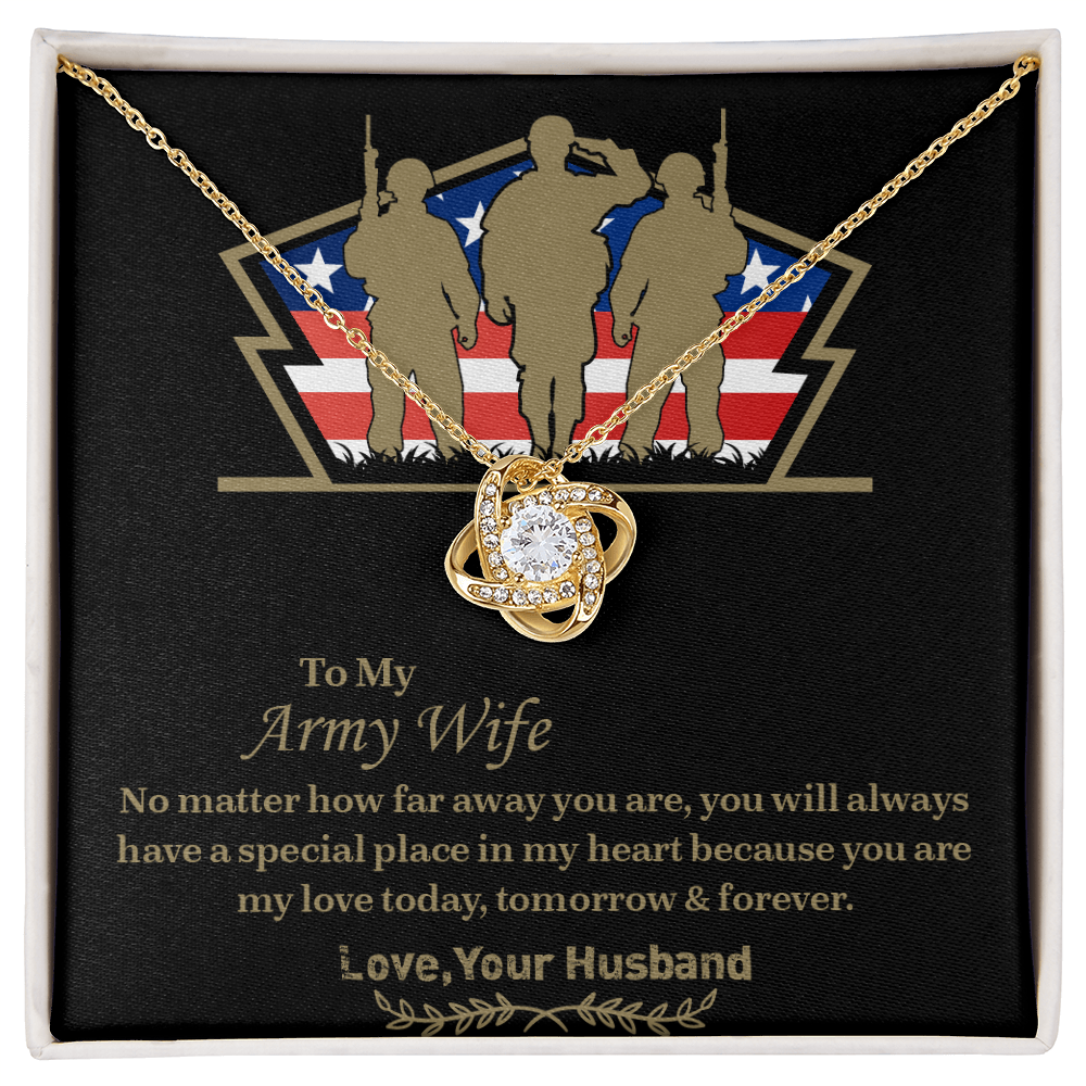 To My army wife Love Knot Necklace, Military Wife Gift, Gift from Husband to Wife, Anniversary Gift for Army Wife