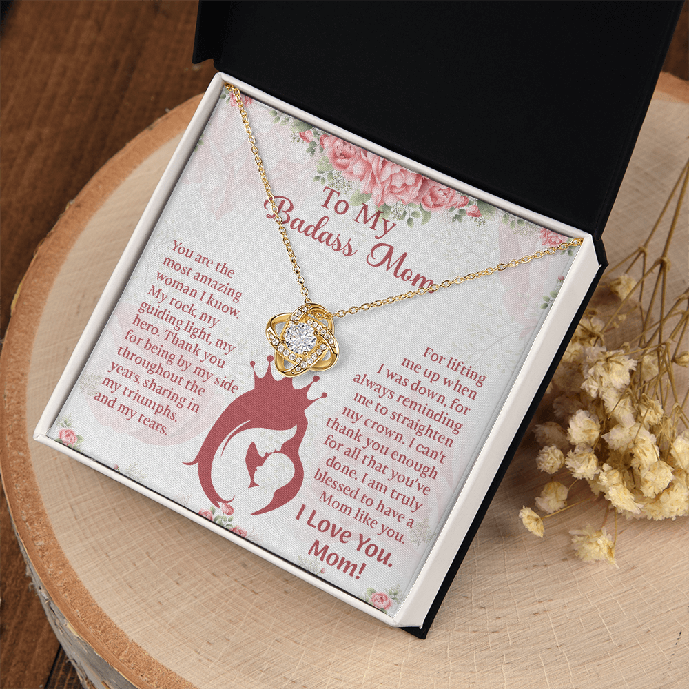 To My Badass Mom Love Knot Necklace, Perfect Birthday or Mothers Day Gift For mom, Presents For Mom