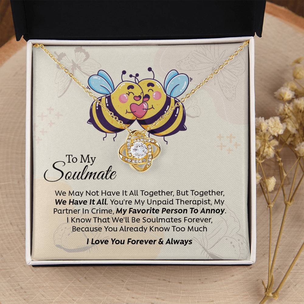 UNIDAZE To My Soulmate You Are My Unpaid Therapist, My Partner In Crime - Love Knot Necklace with Message Card - Gift For Couple ShineOn Fulfillment C30011TG C30011TR PB23-WOOD PT-4377 TNM-1 USER-188348