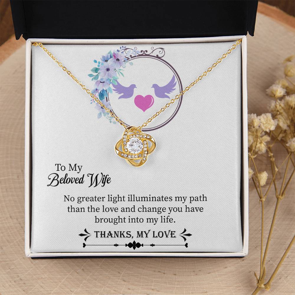 To My Beloved Wife Love knot Necklace, Necklace Gift from Husband, Anniversary gift for Wife, Wife Birthday Gift, Necklace for Wife