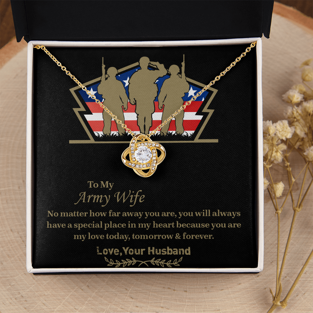 To My army wife Love Knot Necklace, Military Wife Gift, Gift from Husband to Wife, Anniversary Gift for Army Wife