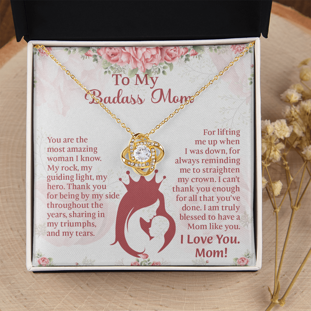 To My Badass Mom Love Knot Necklace, Perfect Birthday or Mothers Day Gift For mom, Presents For Mom