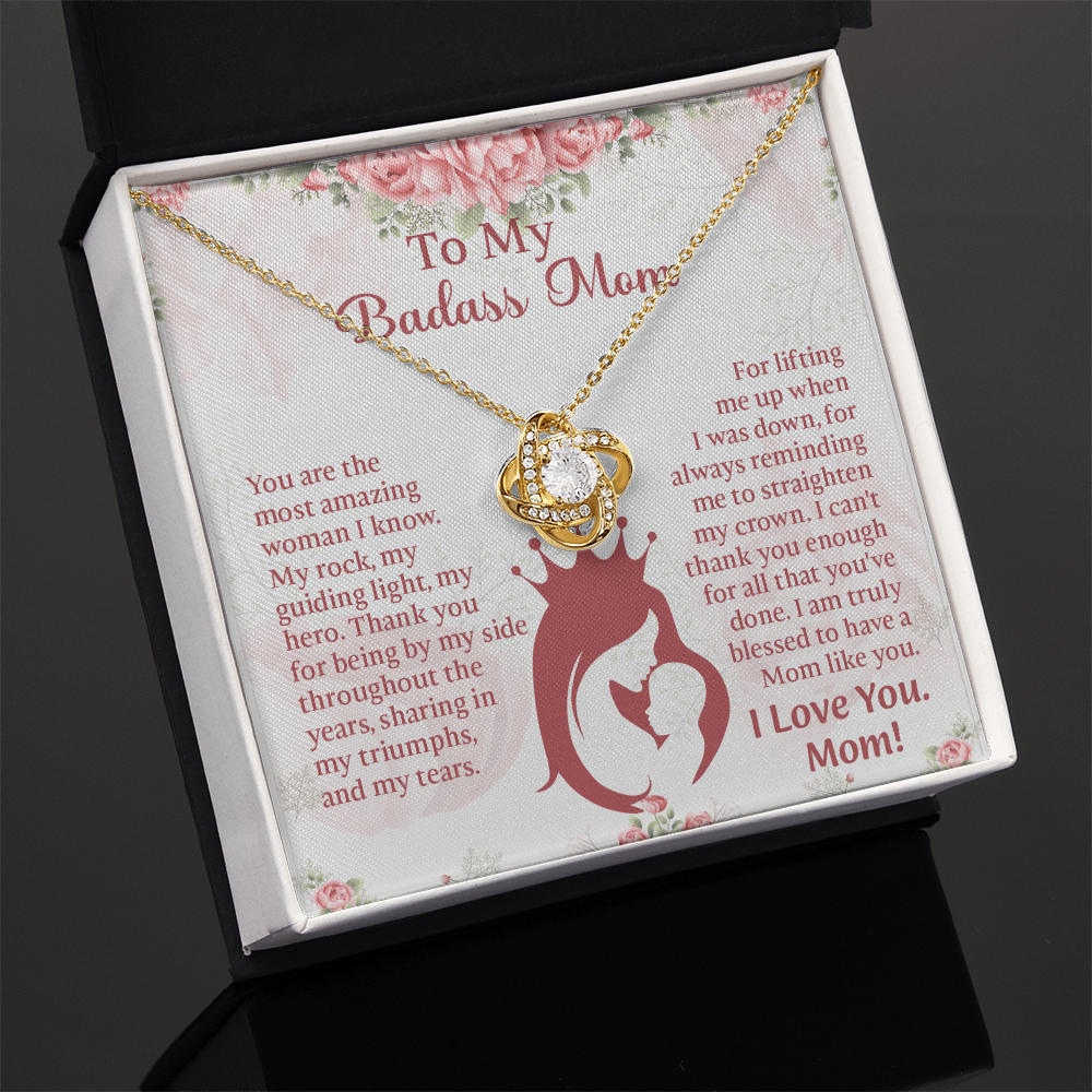 To My Badass Mom Love Knot Necklace, Perfect Birthday or Mothers Day Gift For mom, Presents For Mom
