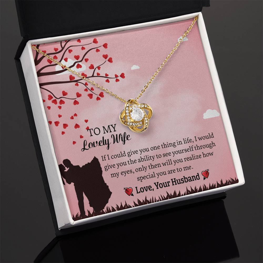 To My Lovely Wife Love Knot Necklace, Anniversary Gift for Wife, Wife Birthday Gift, Necklace for Wife, Message Card Jewelry