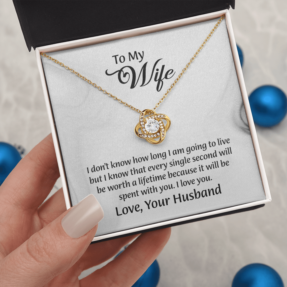 To My Wife Love Knot Necklace, Message Card Jewelry, Wife Jewelry, Anniversary Gift for Wife, Wife Birthday Gift, Necklace for Wife