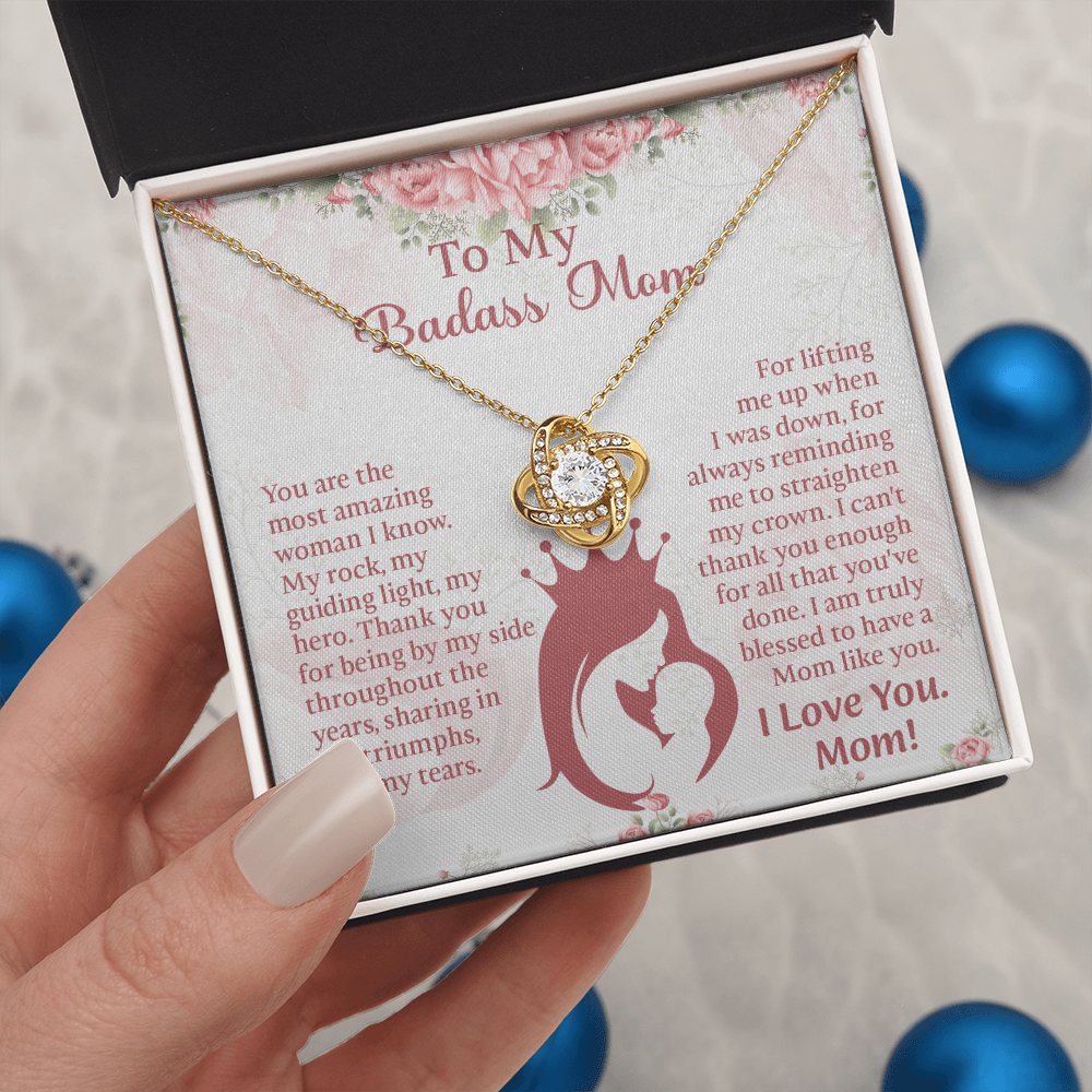 To My Badass Mom Love Knot Necklace, Perfect Birthday or Mothers Day Gift For mom, Presents For Mom