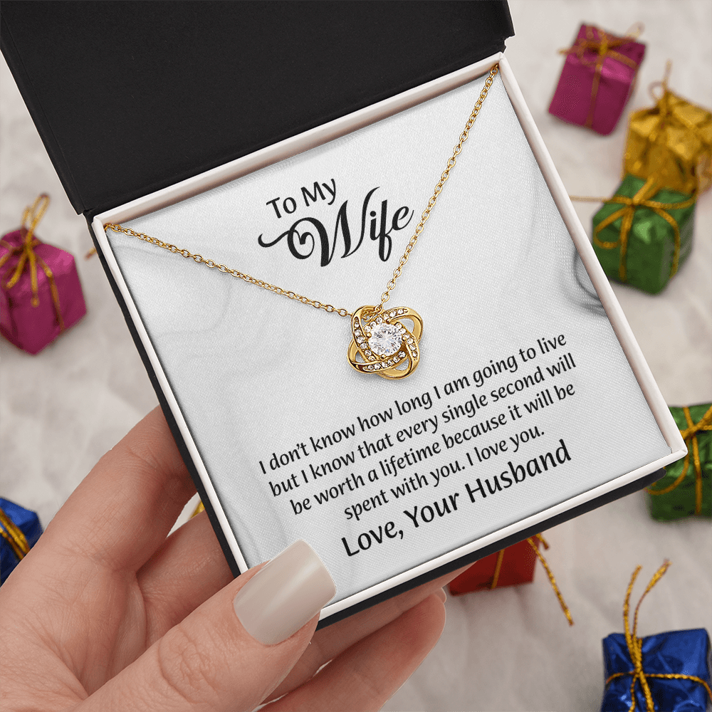 To My Wife Love Knot Necklace, Message Card Jewelry, Wife Jewelry, Anniversary Gift for Wife, Wife Birthday Gift, Necklace for Wife