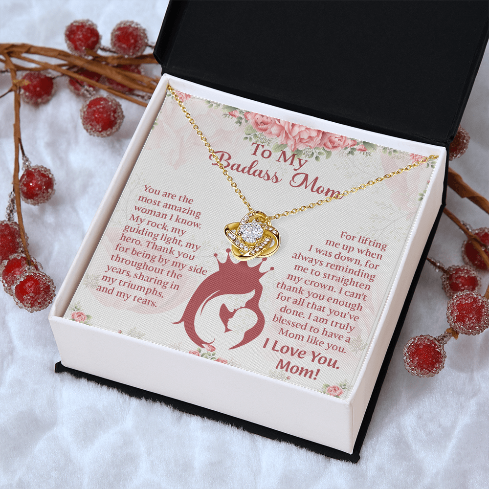 To My Badass Mom Love Knot Necklace, Perfect Birthday or Mothers Day Gift For mom, Presents For Mom