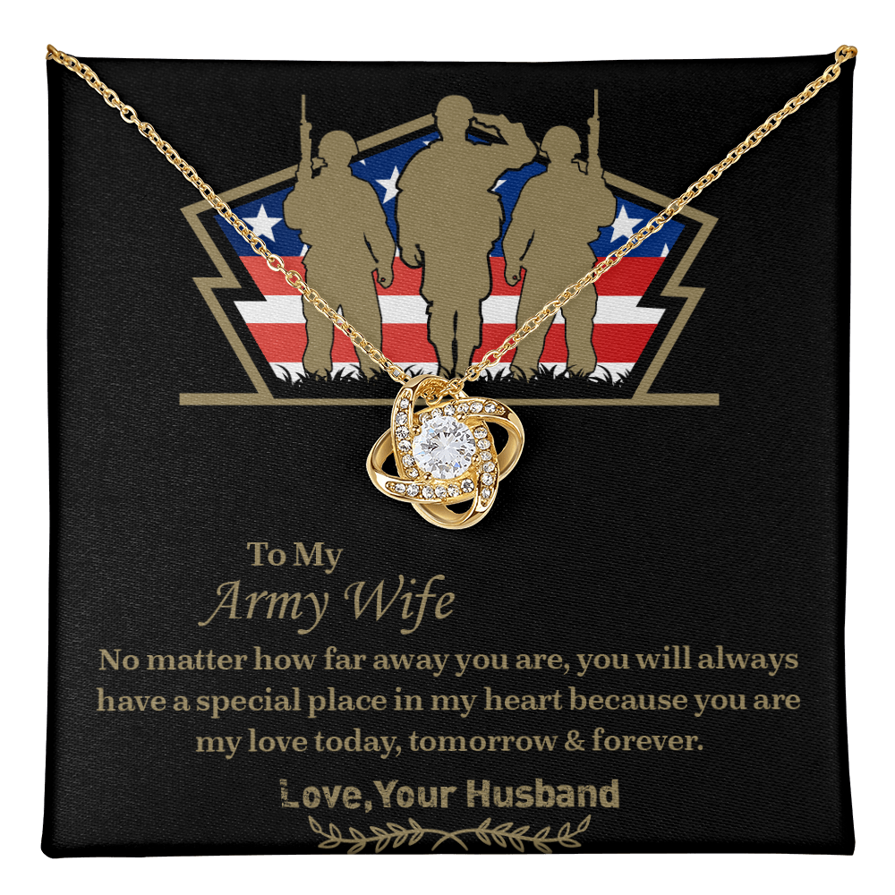 To My army wife Love Knot Necklace, Military Wife Gift, Gift from Husband to Wife, Anniversary Gift for Army Wife