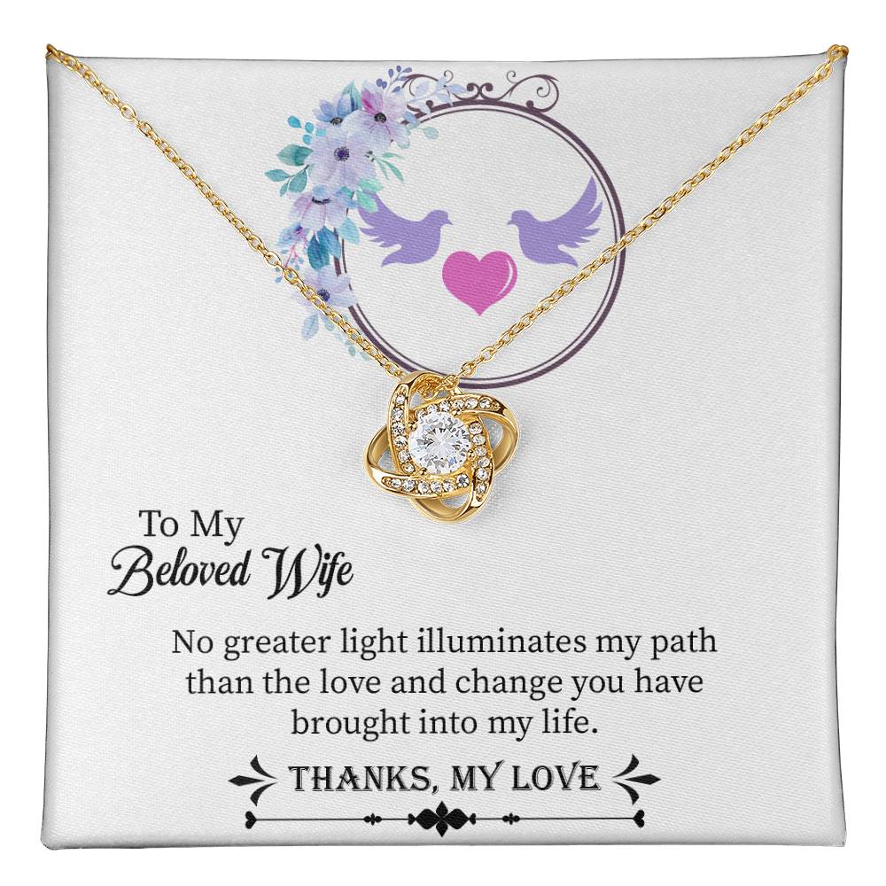 To My Beloved Wife Love knot Necklace, Necklace Gift from Husband, Anniversary gift for Wife, Wife Birthday Gift, Necklace for Wife