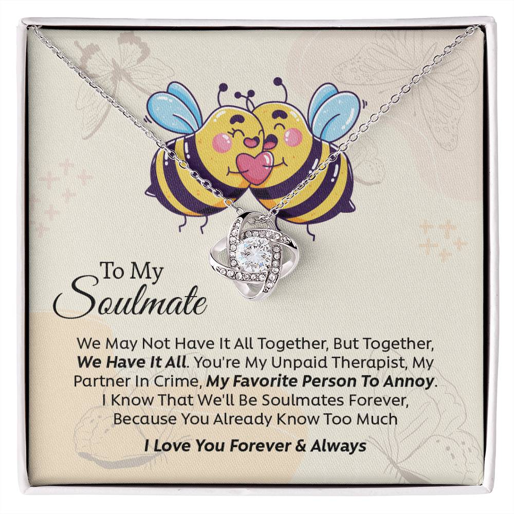 UNIDAZE To My Soulmate You Are My Unpaid Therapist, My Partner In Crime - Love Knot Necklace with Message Card - Gift For Couple ShineOn Fulfillment C30011TG C30011TR PB23-WOOD PT-4377 TNM-1 USER-188348