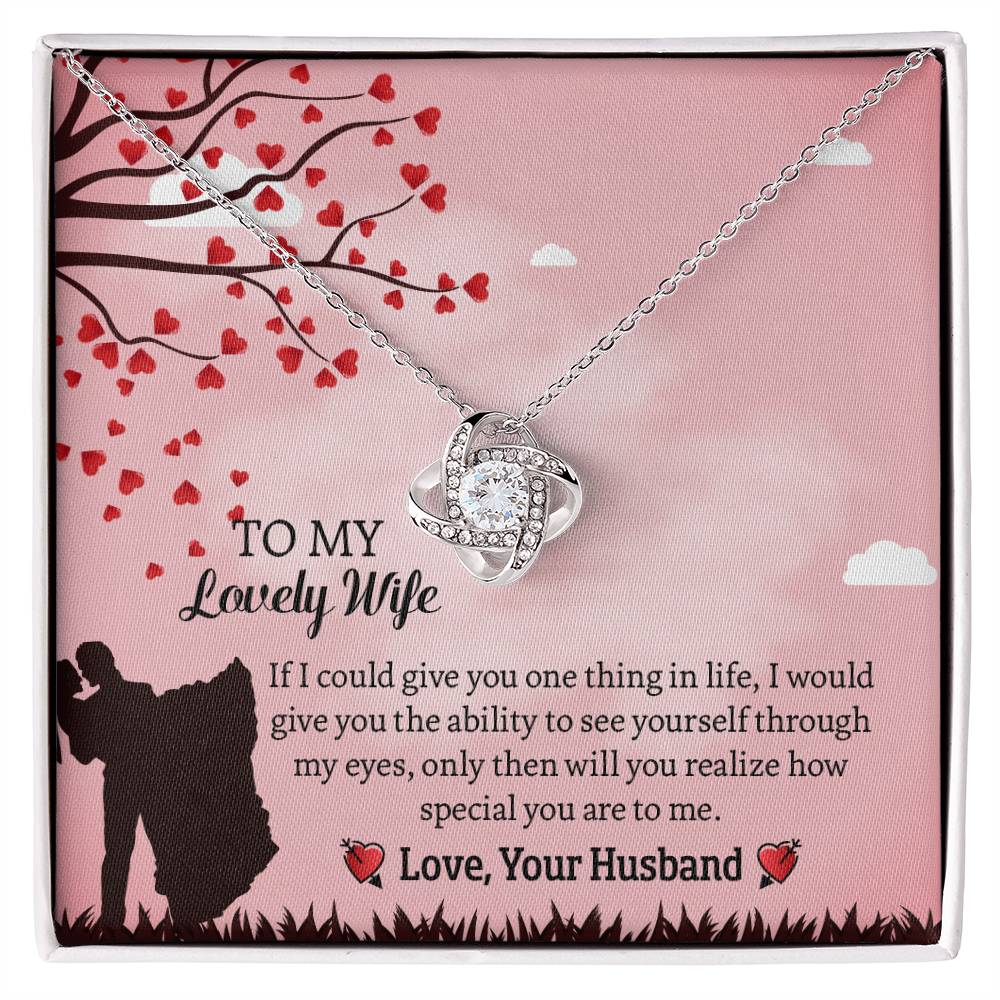 To My Lovely Wife Love Knot Necklace, Anniversary Gift for Wife, Wife Birthday Gift, Necklace for Wife, Message Card Jewelry