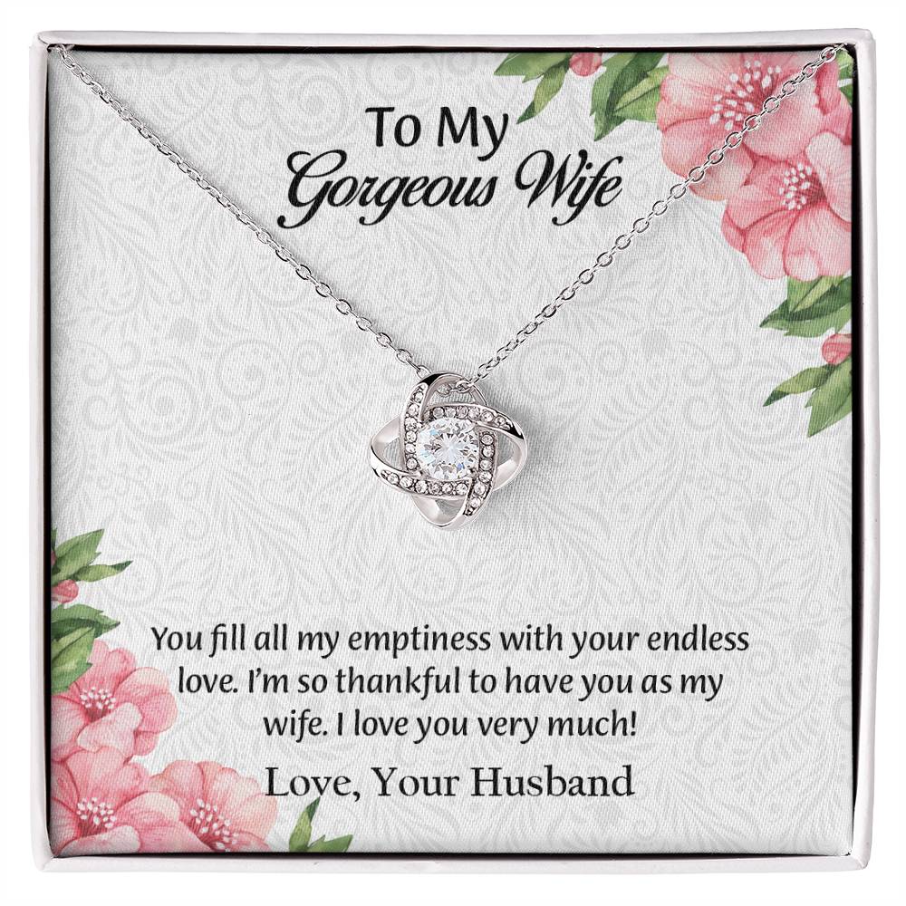 To My Gorgeous Wife Love Knot Necklace, Anniversary Gift for Wife, Wife Birthday Gift, Necklace for Wife, Message Card Jewelry