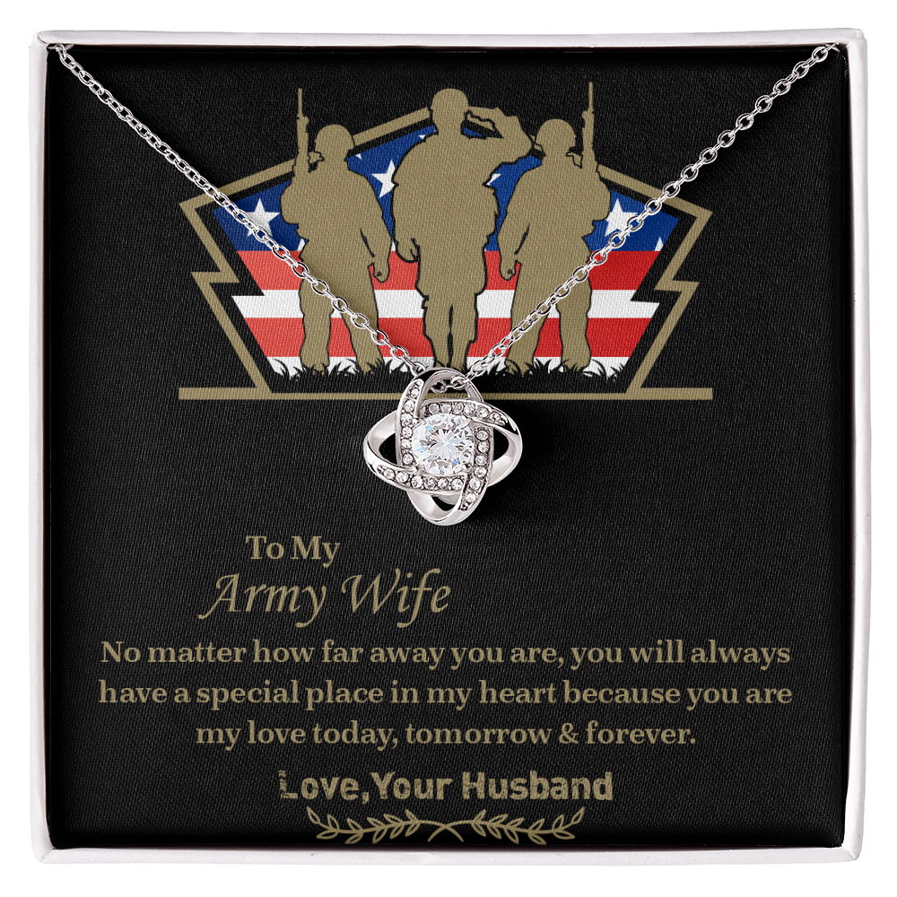 To My army wife Love Knot Necklace, Military Wife Gift, Gift from Husband to Wife, Anniversary Gift for Army Wife