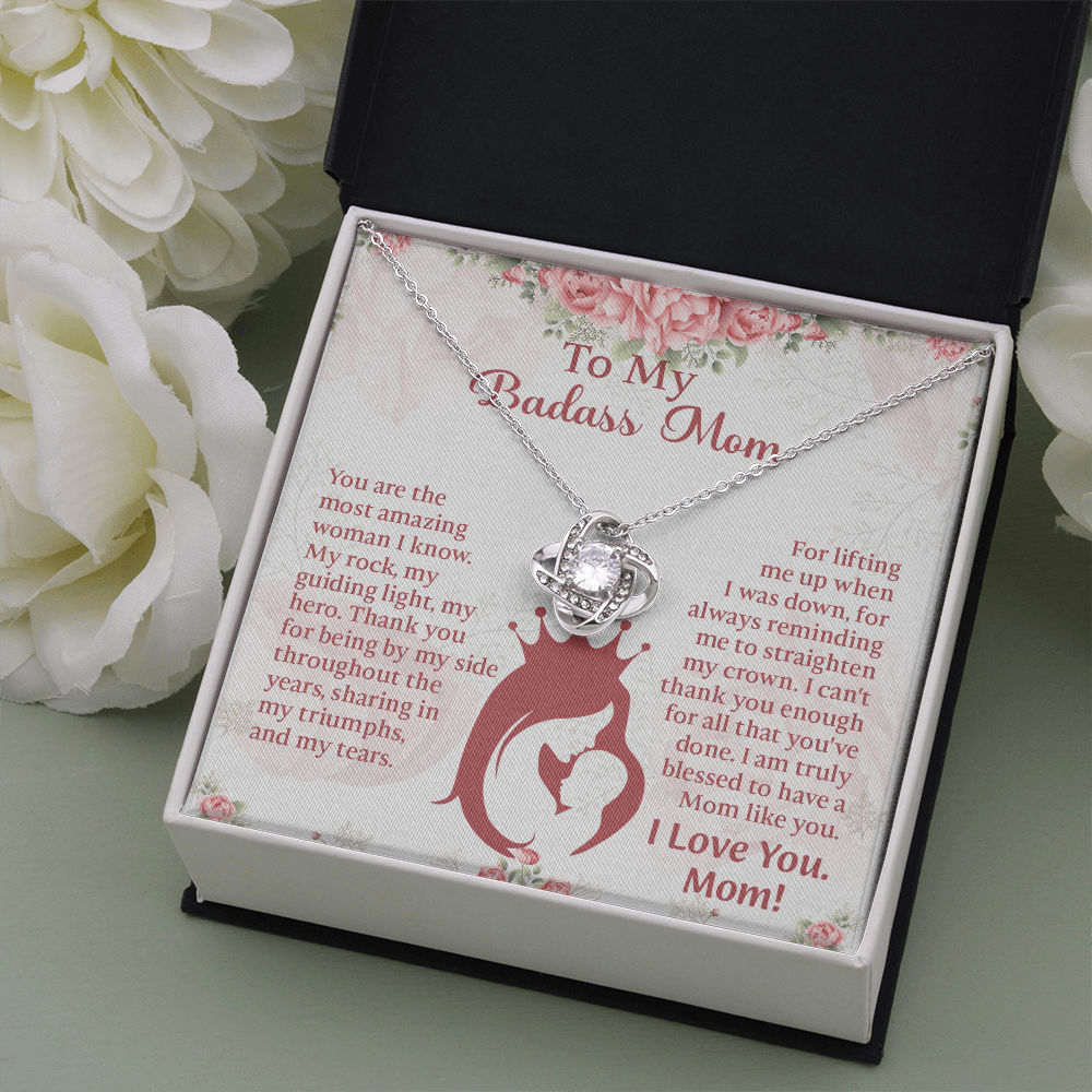 To My Badass Mom Love Knot Necklace, Perfect Birthday or Mothers Day Gift For mom, Presents For Mom