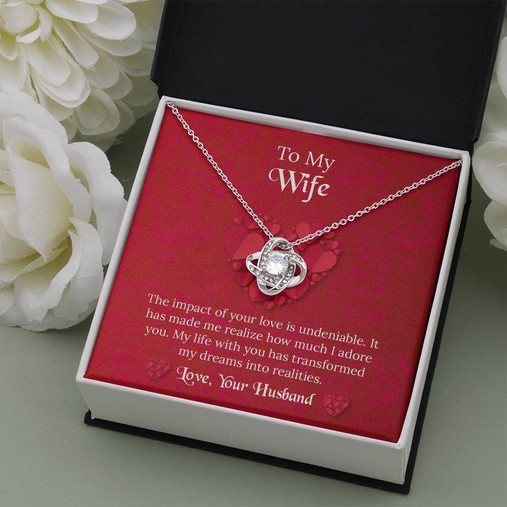 To My Wife Love Knot Necklace, Message Card Jewelry, Anniversary Gift for Wife, Wife Birthday Gift, Necklace for Wife