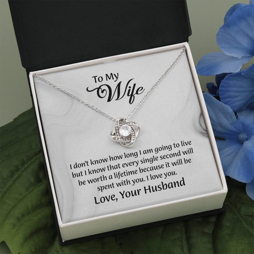 To My Wife Love Knot Necklace, Message Card Jewelry, Wife Jewelry, Anniversary Gift for Wife, Wife Birthday Gift, Necklace for Wife