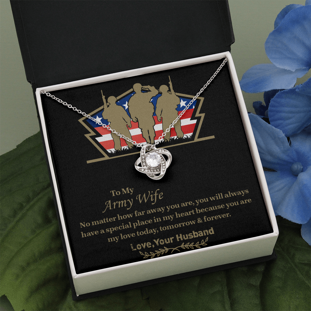 To My army wife Love Knot Necklace, Military Wife Gift, Gift from Husband to Wife, Anniversary Gift for Army Wife