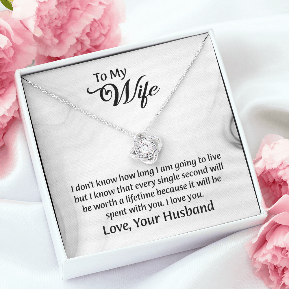 To My Wife Love Knot Necklace, Message Card Jewelry, Wife Jewelry, Anniversary Gift for Wife, Wife Birthday Gift, Necklace for Wife