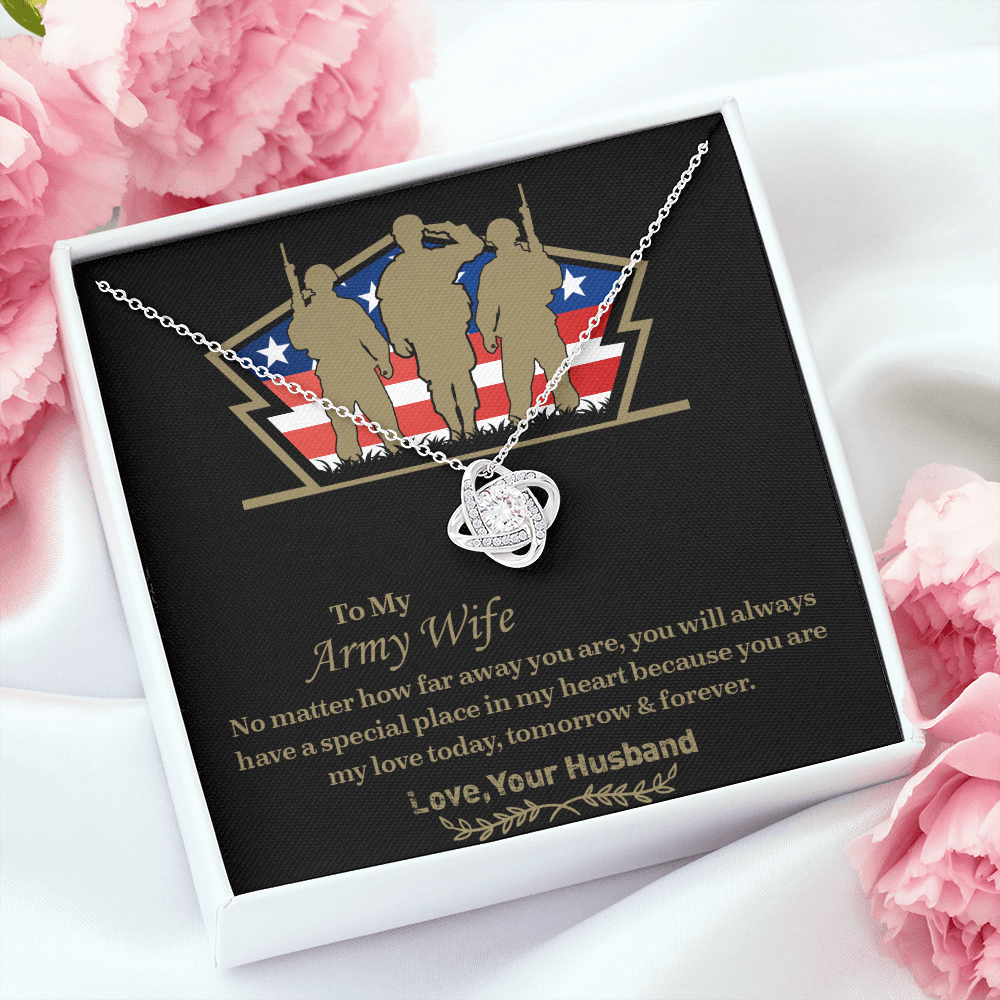 To My army wife Love Knot Necklace, Military Wife Gift, Gift from Husband to Wife, Anniversary Gift for Army Wife