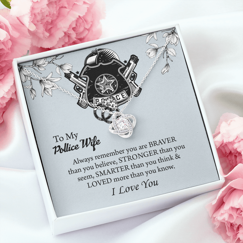 To My Police Wife Love Knot Necklace, Gift for Police Officer Wife, Police Wife Anniversary Present, Husband To Wife Birthday Gifts