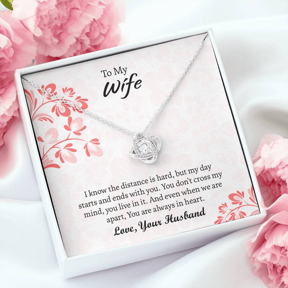 To My Wife Love Knot Necklace, Message Card Jewelry, Anniversary Gift for Wife, Wife Birthday Gift, Necklace for Wife