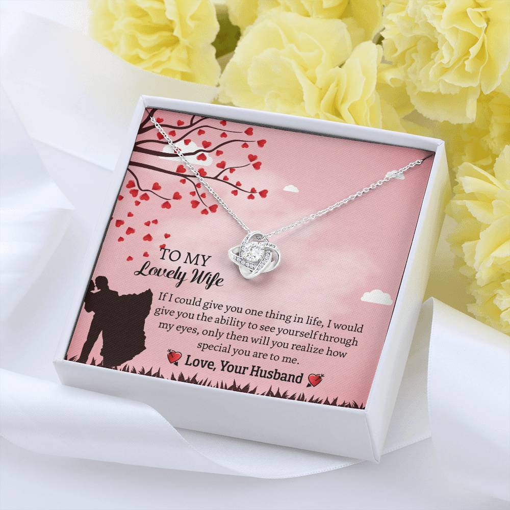 To My Lovely Wife Love Knot Necklace, Anniversary Gift for Wife, Wife Birthday Gift, Necklace for Wife, Message Card Jewelry