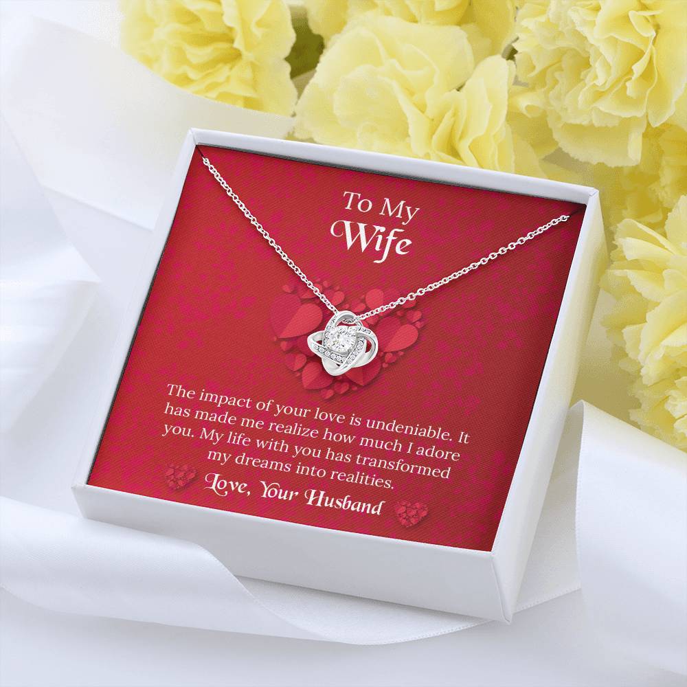 To My Wife Love Knot Necklace, Message Card Jewelry, Anniversary Gift for Wife, Wife Birthday Gift, Necklace for Wife