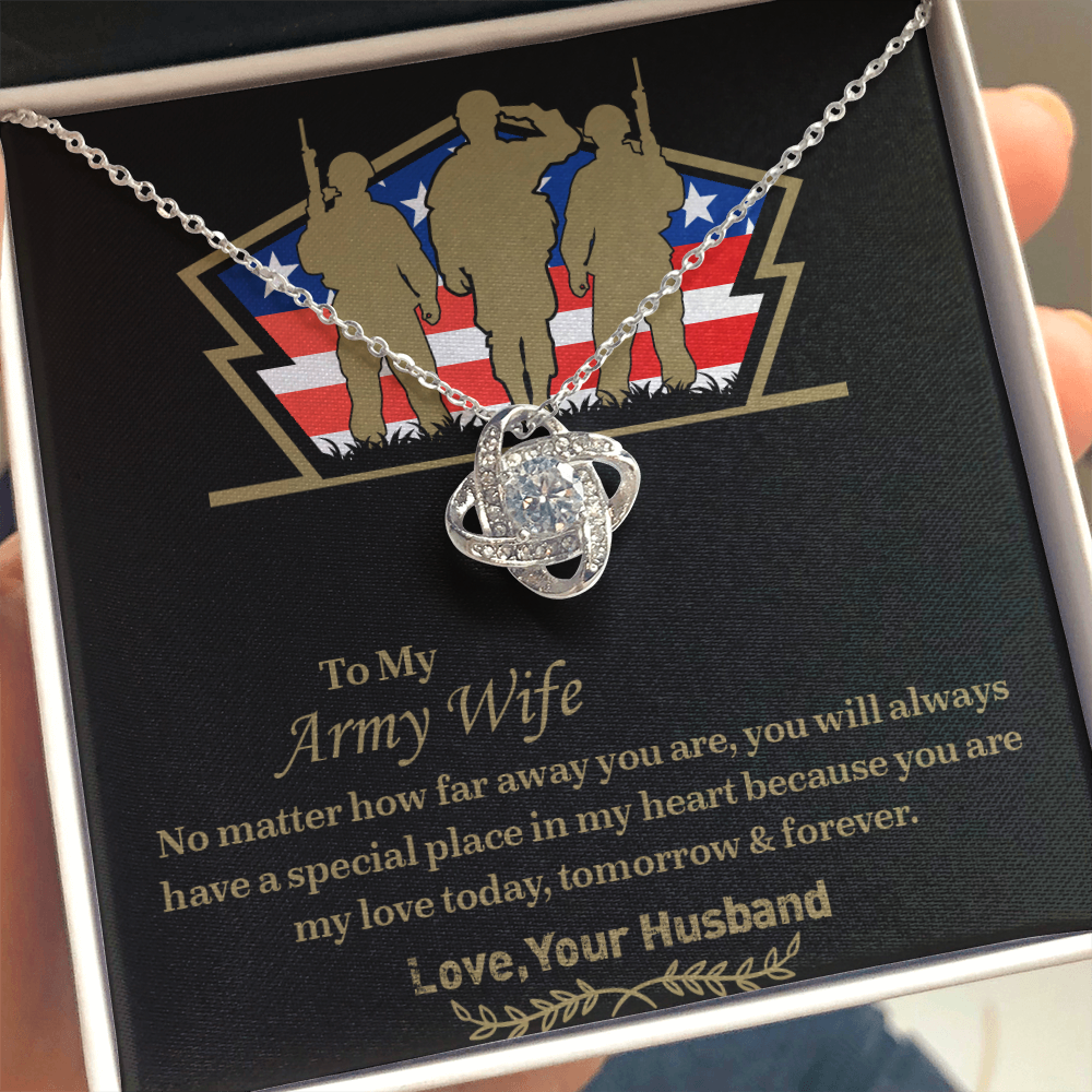 To My army wife Love Knot Necklace, Military Wife Gift, Gift from Husband to Wife, Anniversary Gift for Army Wife