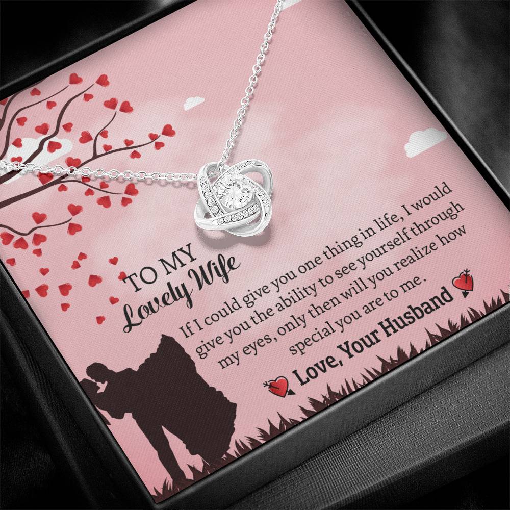 To My Lovely Wife Love Knot Necklace, Anniversary Gift for Wife, Wife Birthday Gift, Necklace for Wife, Message Card Jewelry